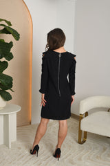 NUOMA - juoda mini suknelė su prakirptomis rankovėmis