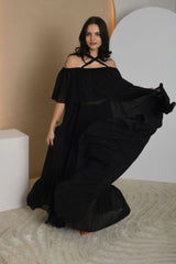 NUOMA - Celeste atvirų pečių maksi suknelė