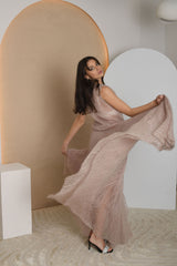 FOR RENT - Blush Sleeveless Lace Gown with Flowing Skirt