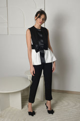 FOR RENT - Noir & Blanc Peplum Bow Suit with Satin Detailing
