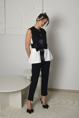 FOR RENT - Noir & Blanc Peplum Bow Suit with Satin Detailing