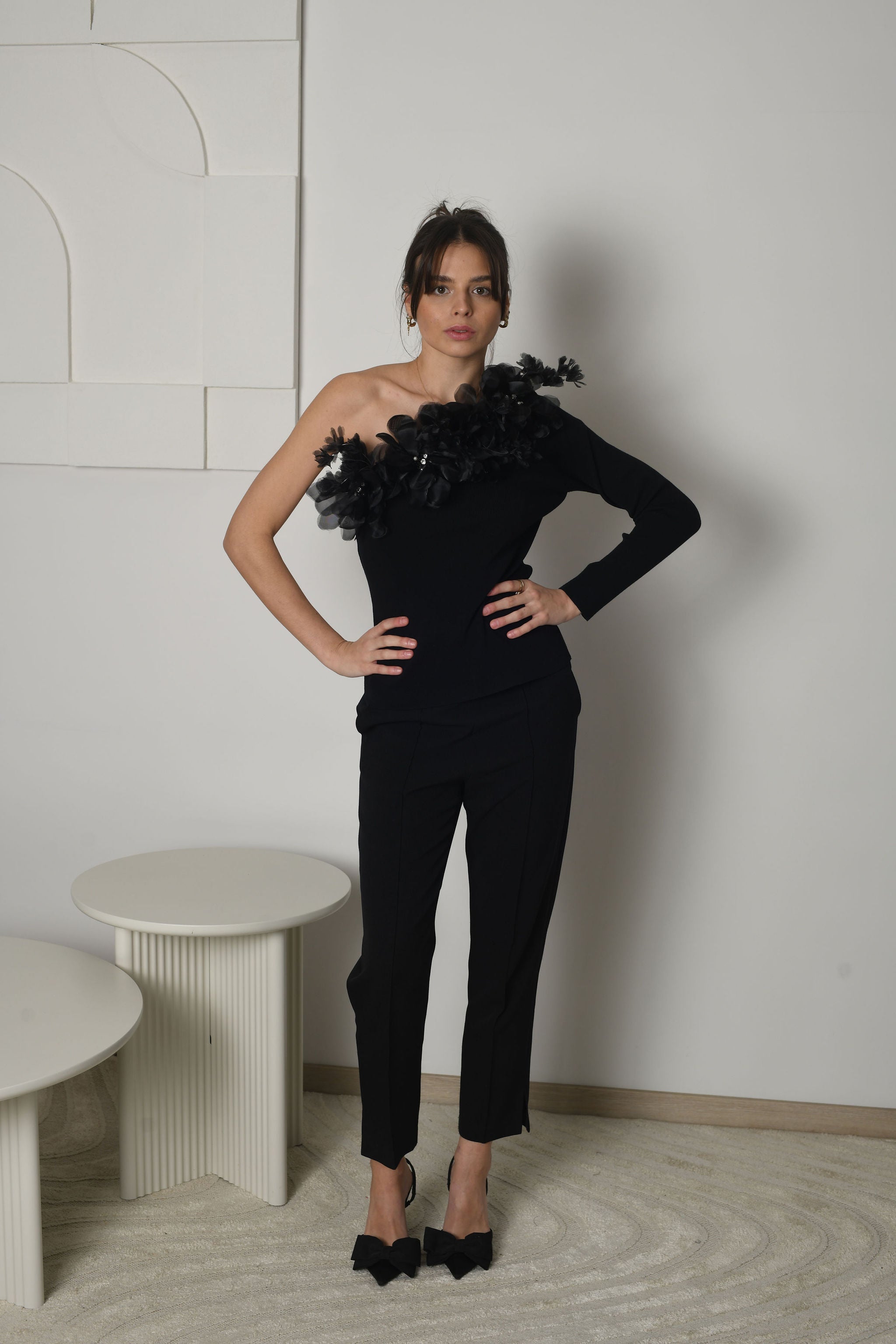 FOR RENT - Amara One-Shoulder Floral Embellished Pantsuit