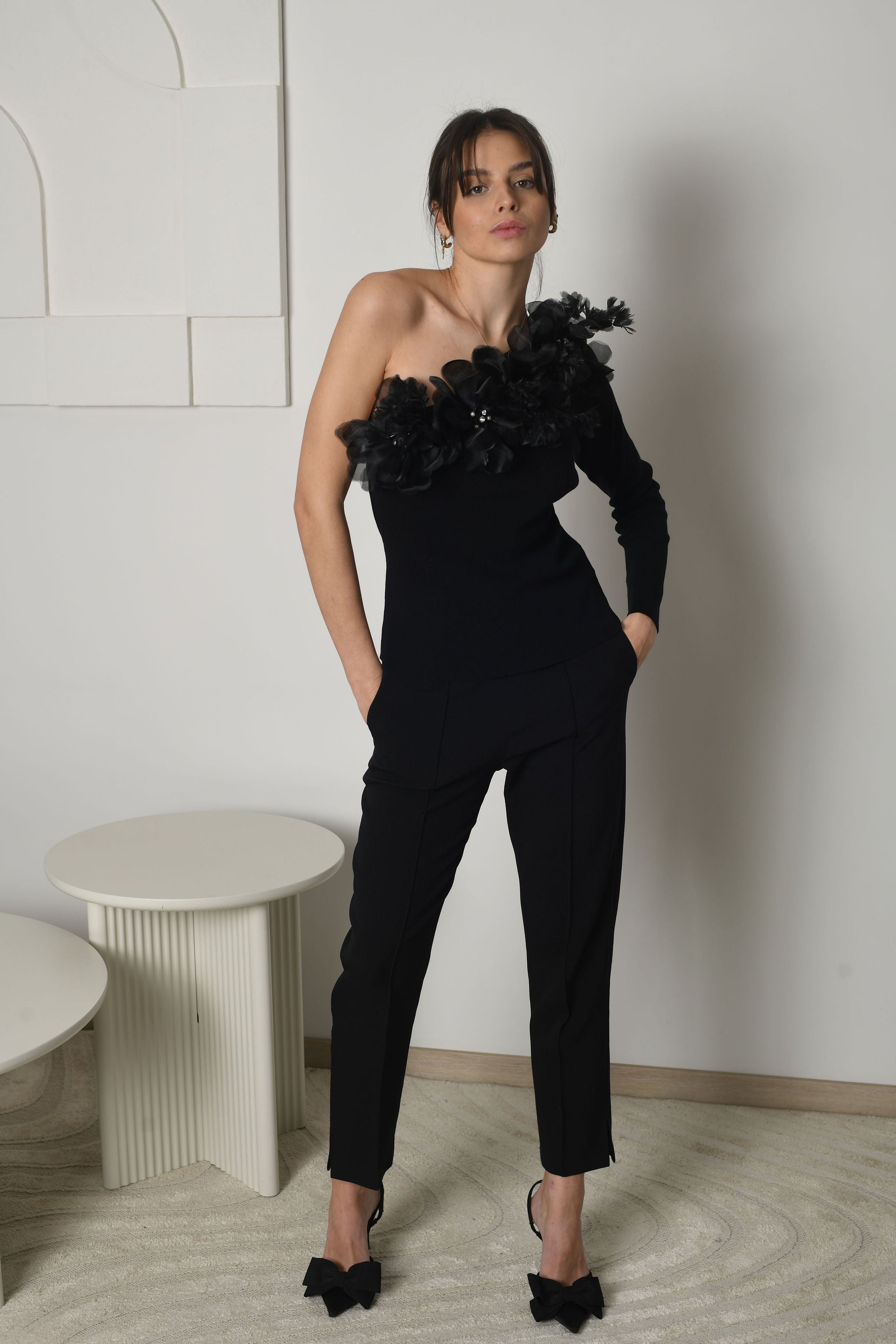 FOR RENT - Amara One-Shoulder Floral Embellished Pantsuit