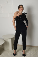 FOR RENT - Amara One-Shoulder Floral Embellished Pantsuit