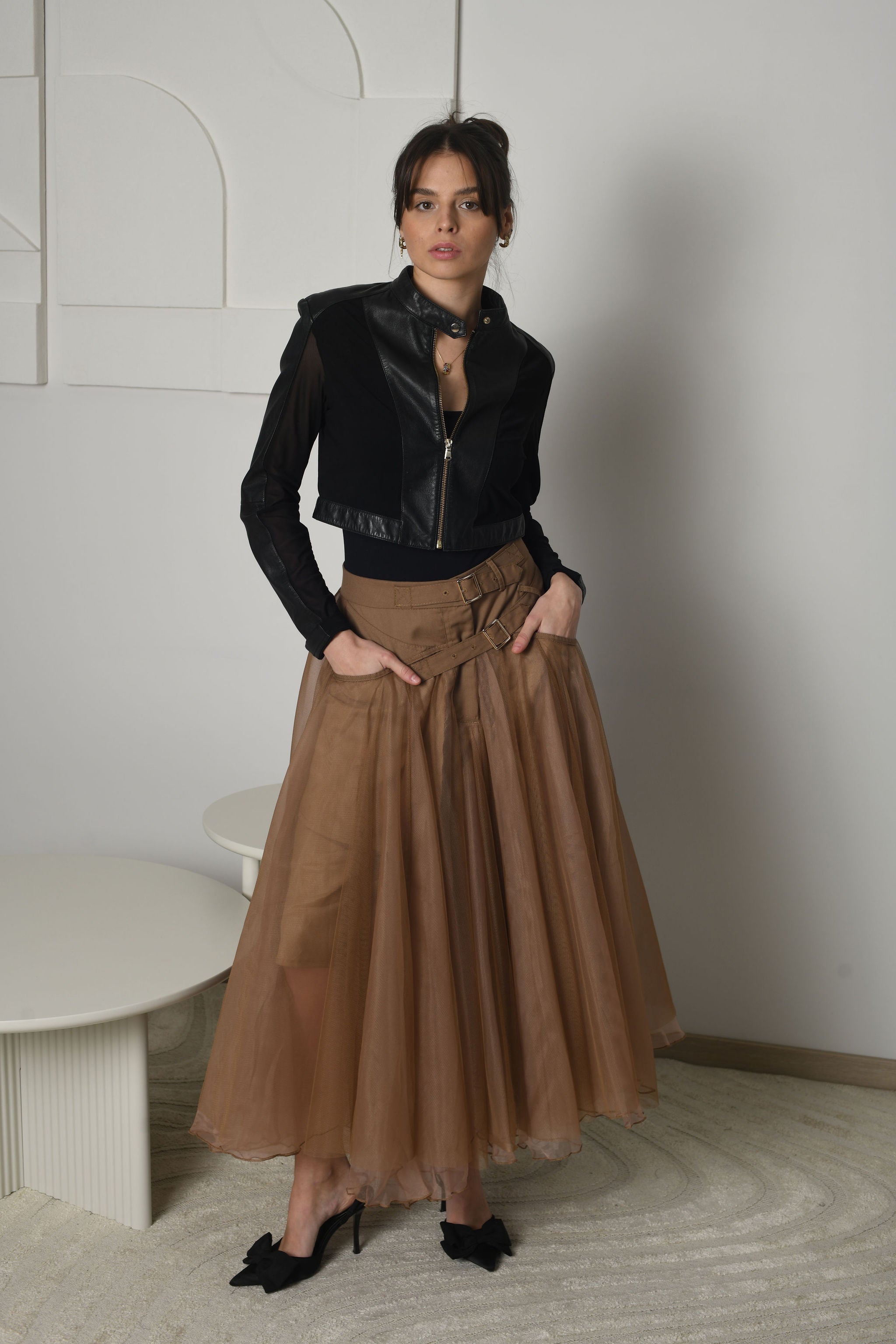 FOR RENT - Sienna Sheer Tulle Skirt & Leather Jacket Set