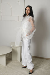 FOR RENT - Luna Organza Overlay Suit with Wide-Leg Trousers