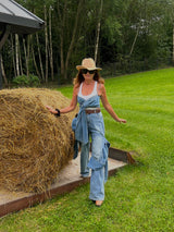 FOR RENT - Denim Tie-Front Two-Piece Set