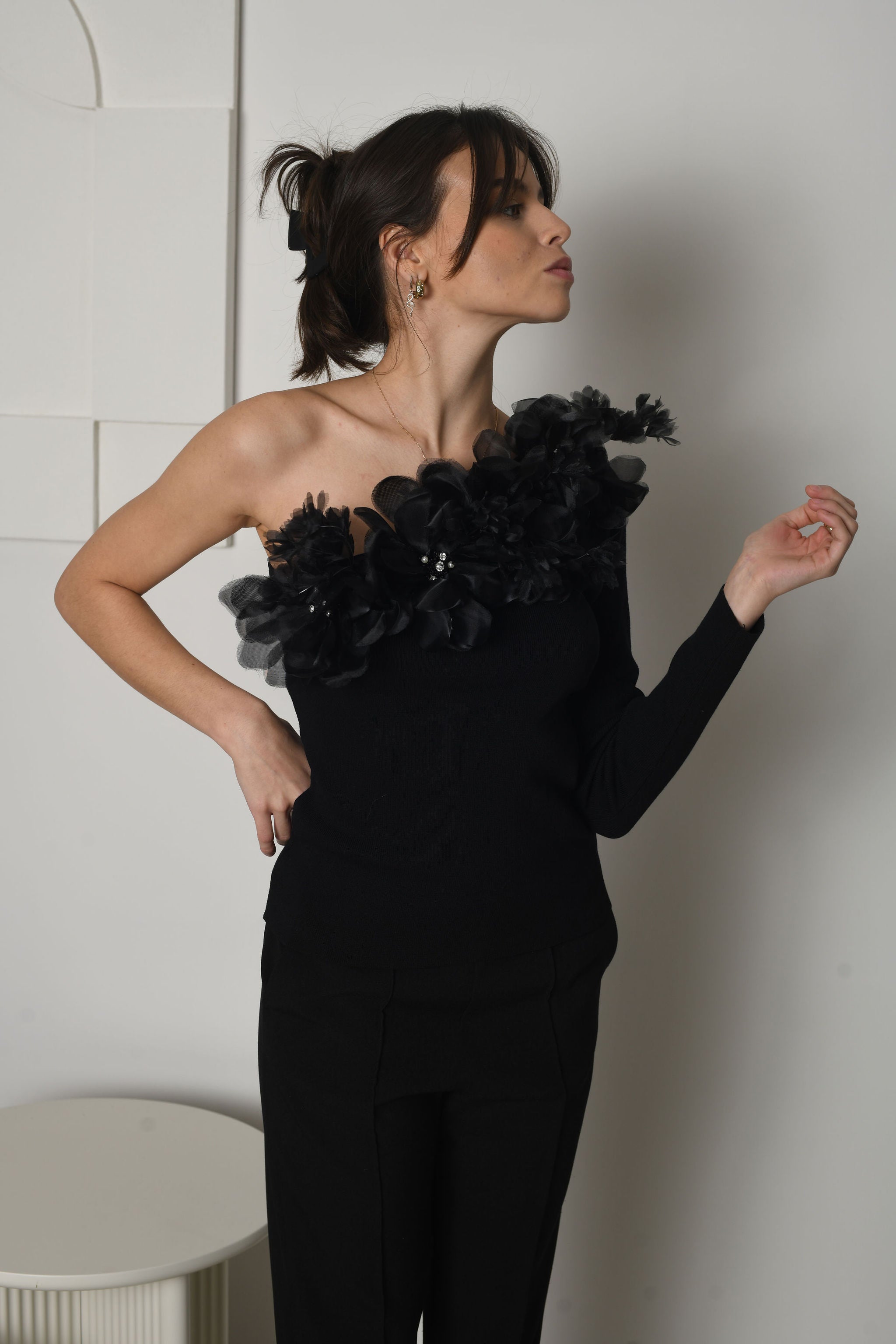 FOR RENT - Amara One-Shoulder Floral Embellished Pantsuit