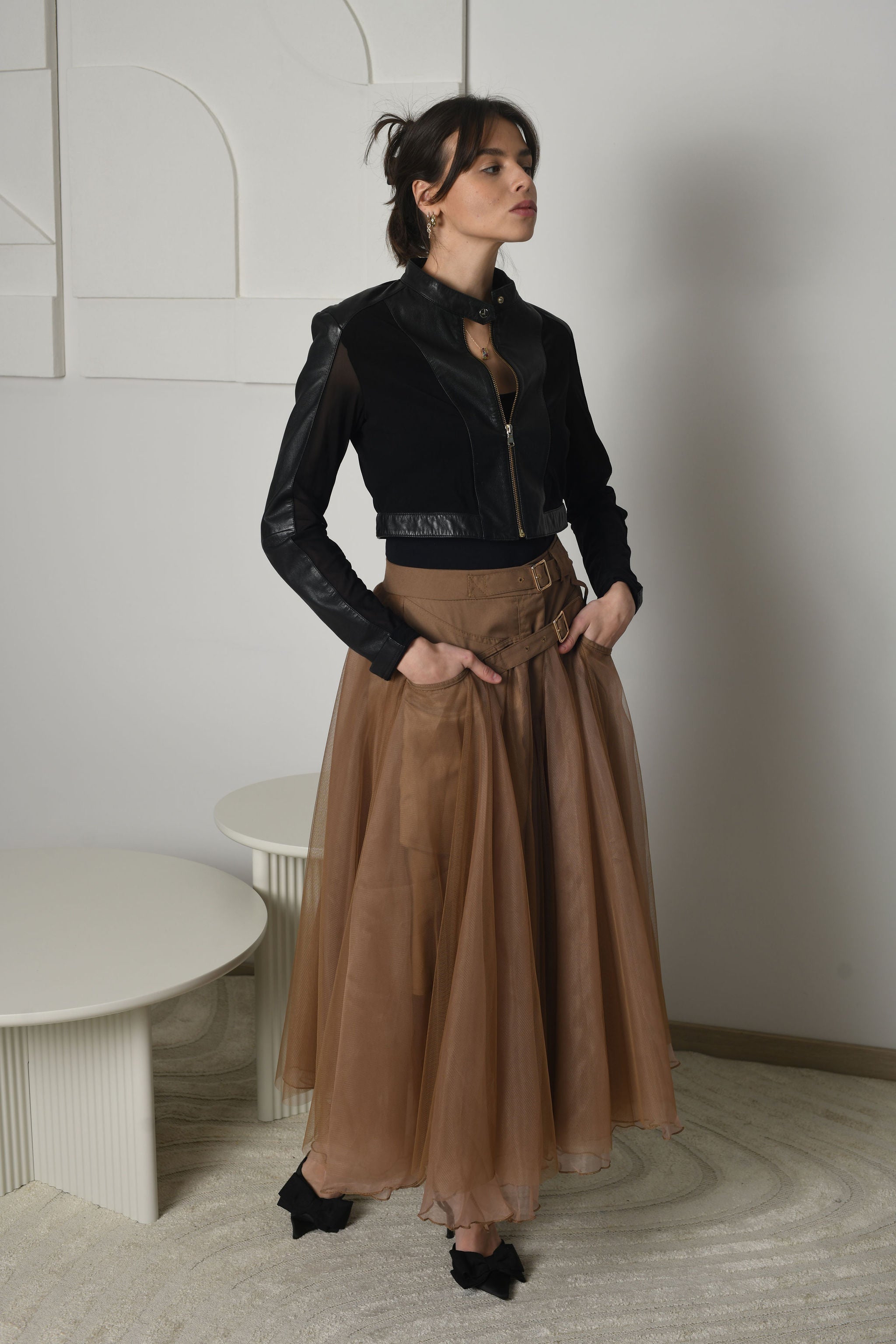 FOR RENT - Sienna Sheer Tulle Skirt & Leather Jacket Set