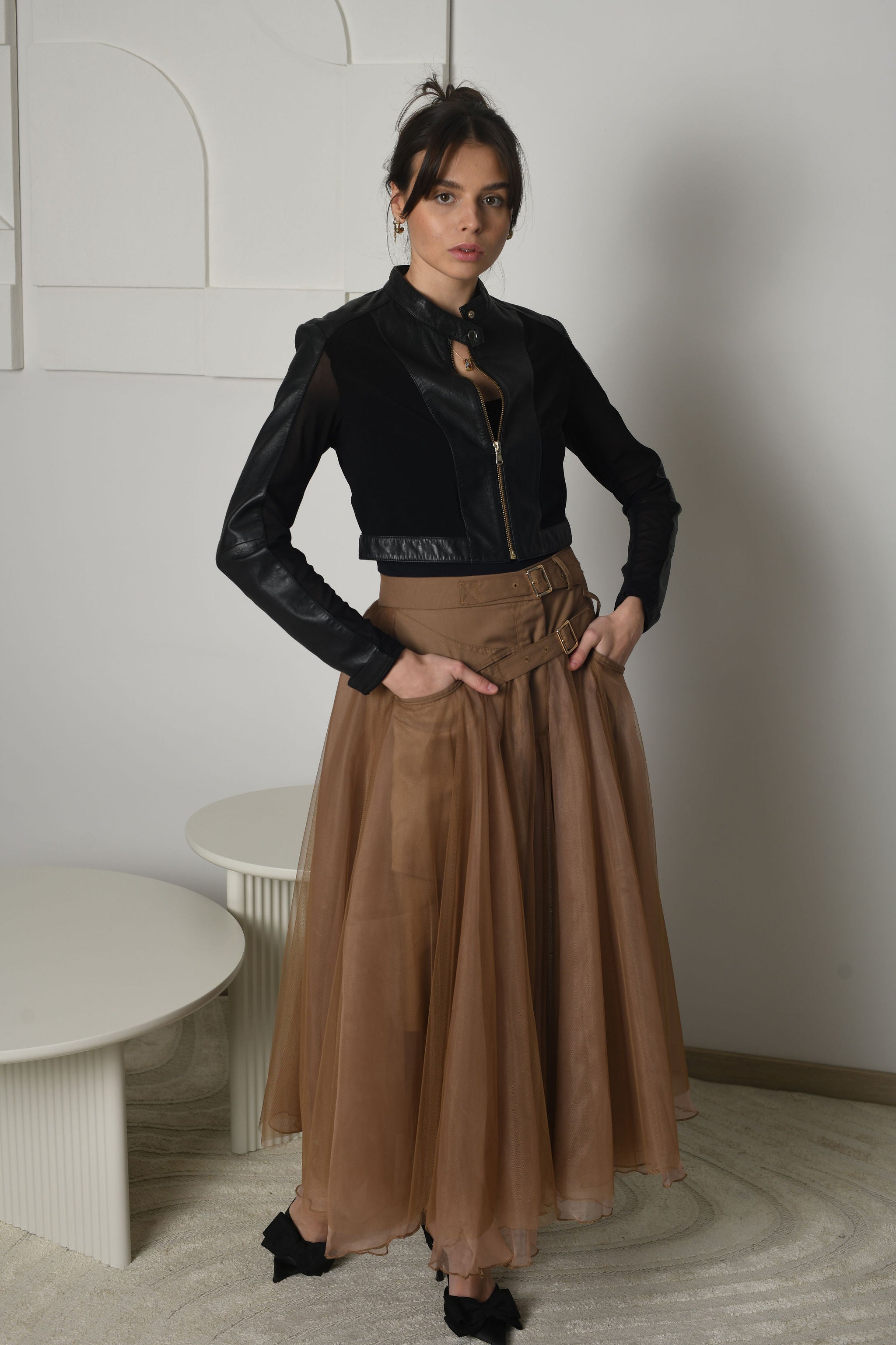 FOR RENT - Sienna Sheer Tulle Skirt & Leather Jacket Set
