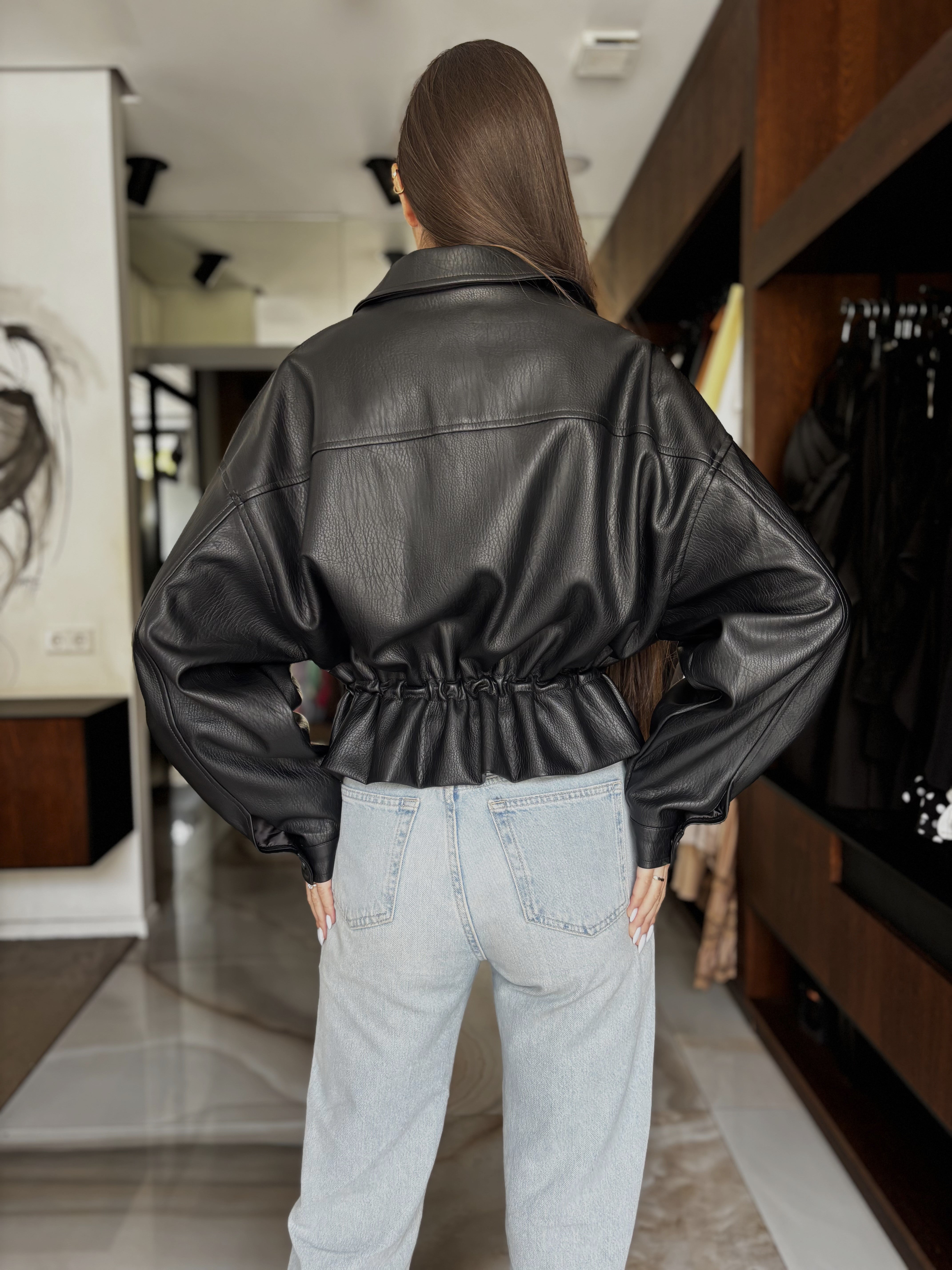 Curated by A.P. Line - Black Faux Leather Cured Jacket