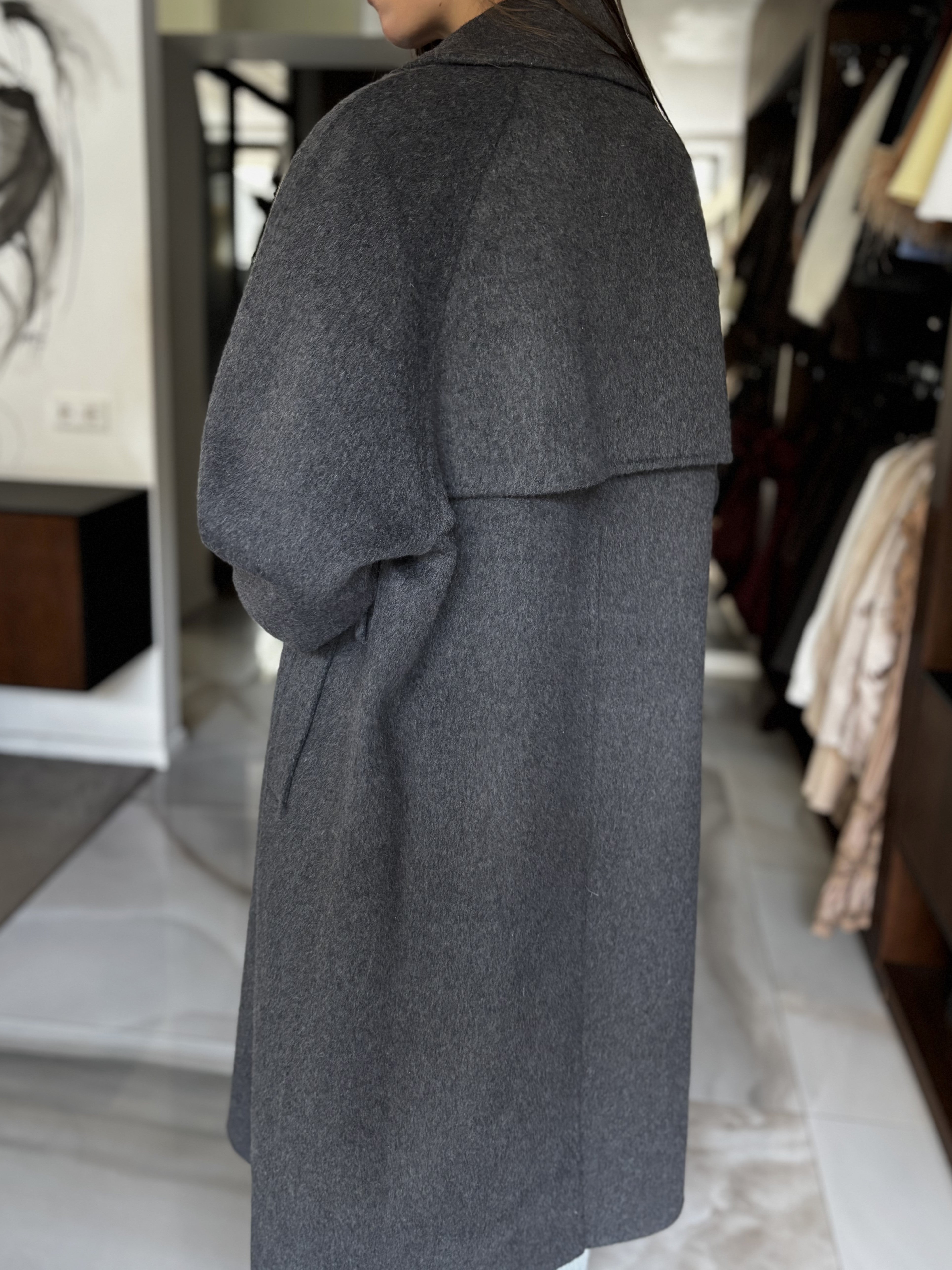 Oversize Dark Grey Wool Coat - BARI