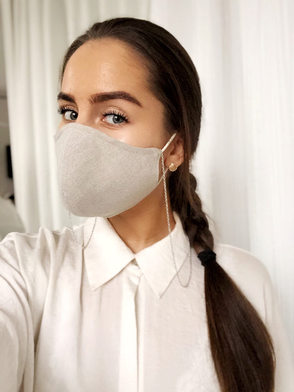 Linen Face Mask With Chain